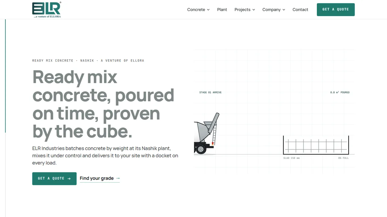 ELR Industries website hero with the mixer pour animation